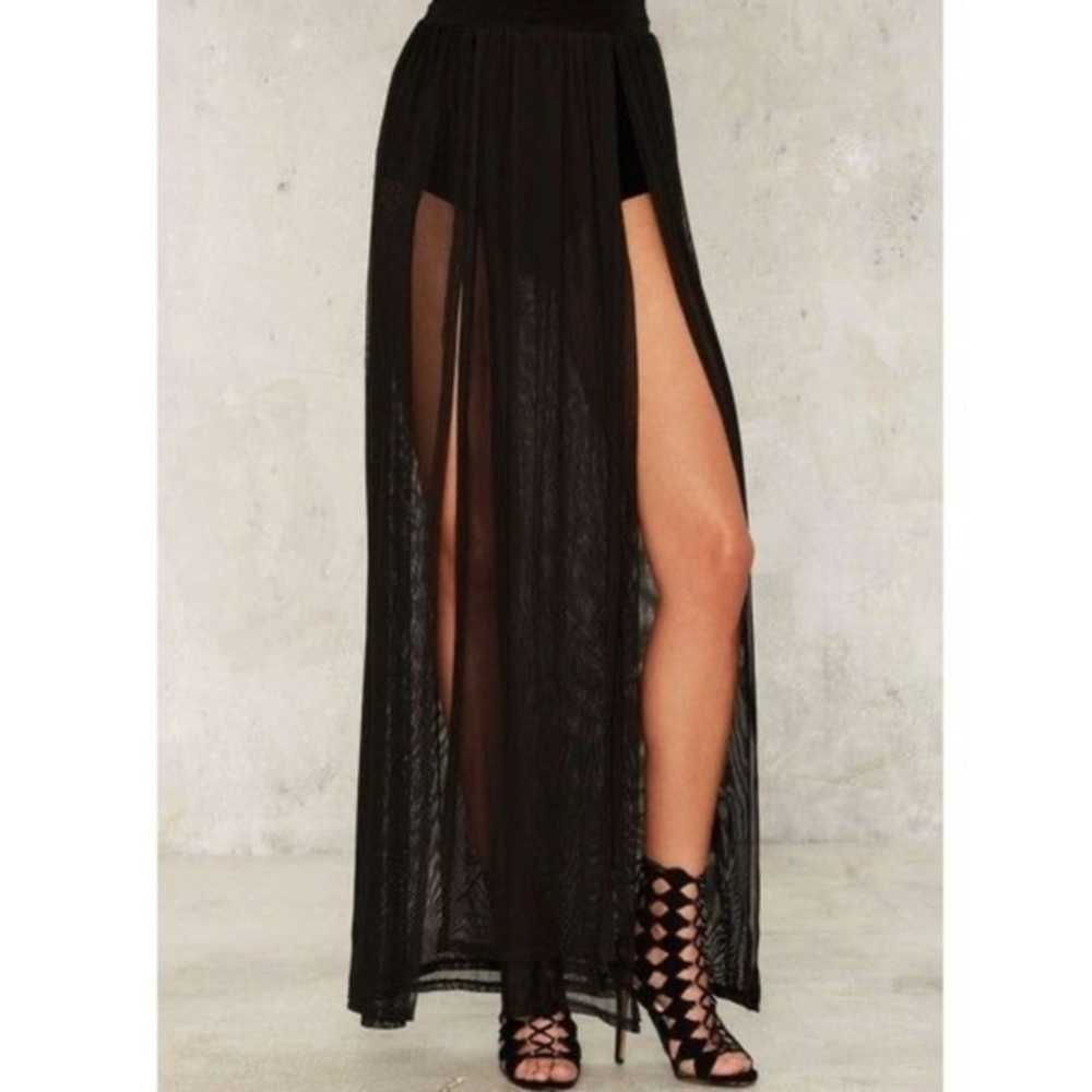MNG Black Sheer Maxi Skirt Split On Both Sides Mini Skirt Large